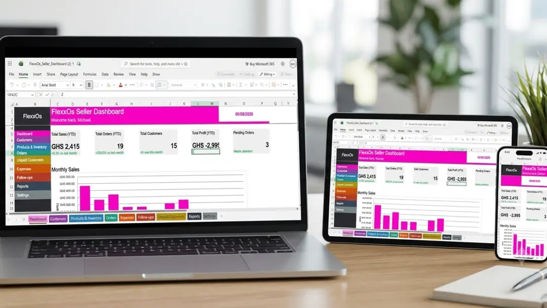 FlexxMart Seller Dashboard Template — Auto-Updating Sales, Orders & Inventory Tracker (Excel)