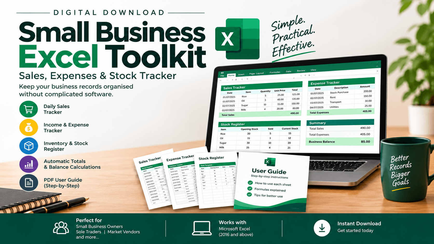 Small Business Excel Toolkit | Sales, Expenses & Stock Tracker