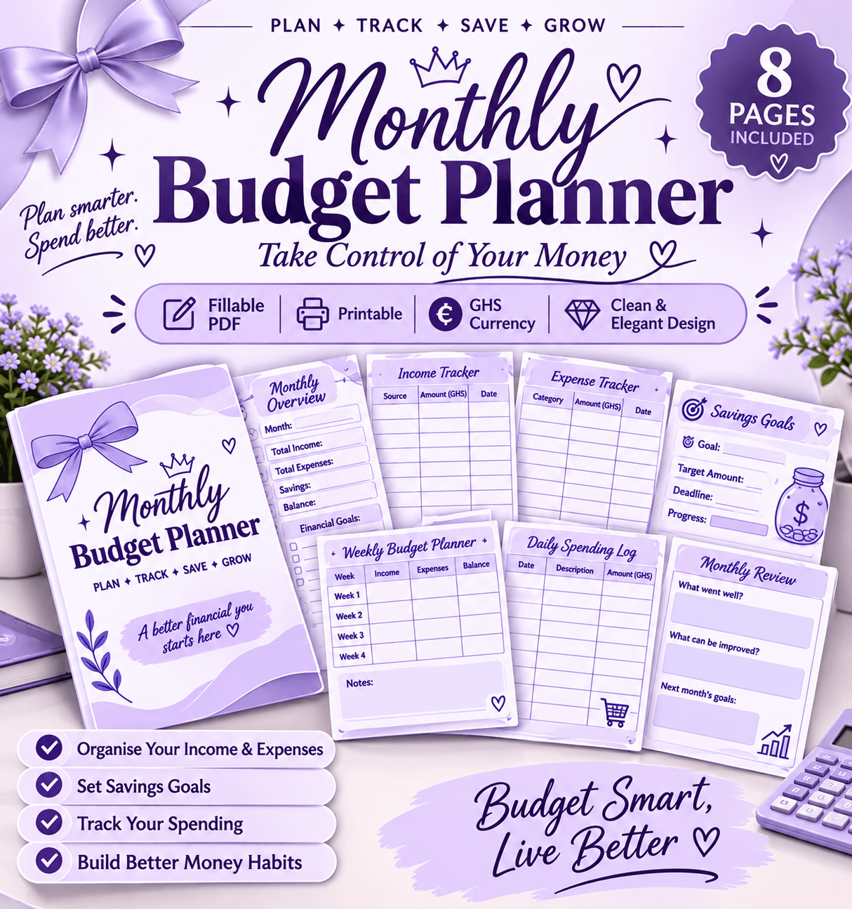 Monthly Budget Planner | Fillable & Printable PDF (GHS)