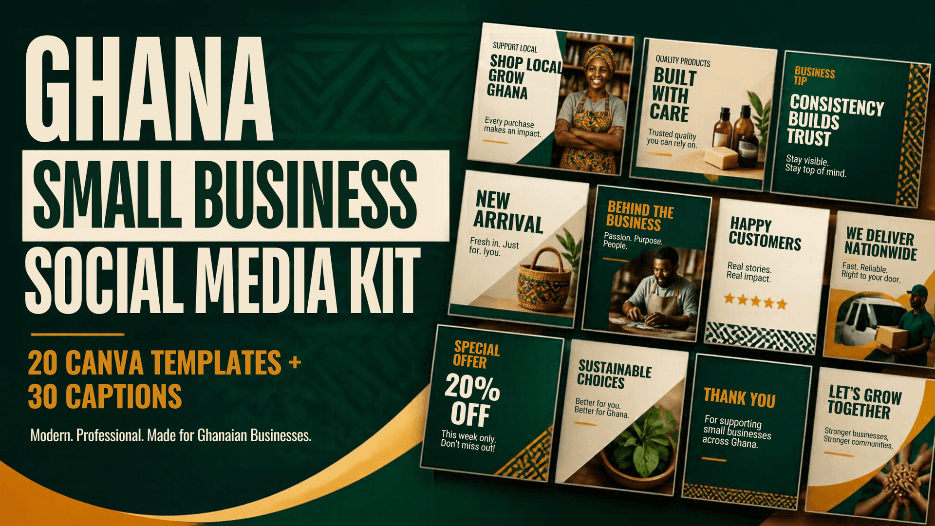Ghana Small Business Social Media Kit – 20 Canva Templates + 30 Captions