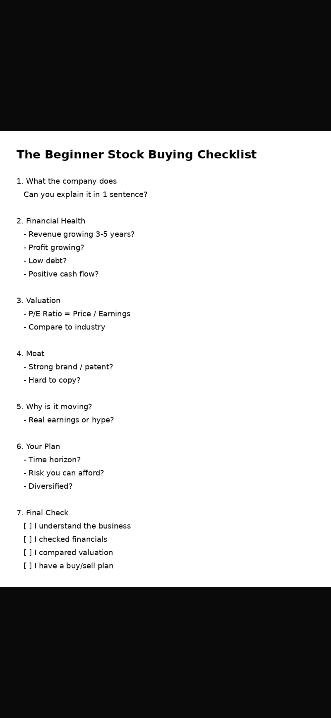 The Beginner Stock Buying Checklist